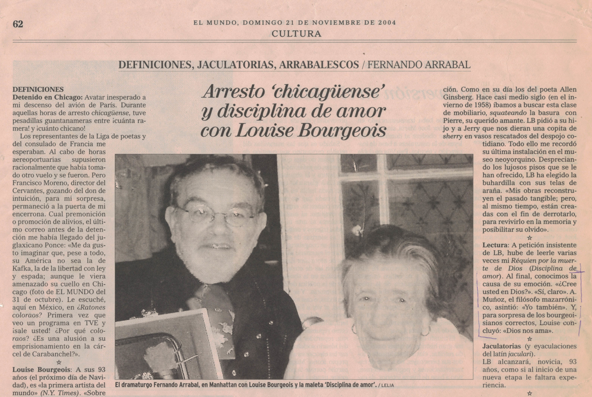 Antonio Muñoz Balles, Fernando Arrabal y la gran artista Louise Bourgeois